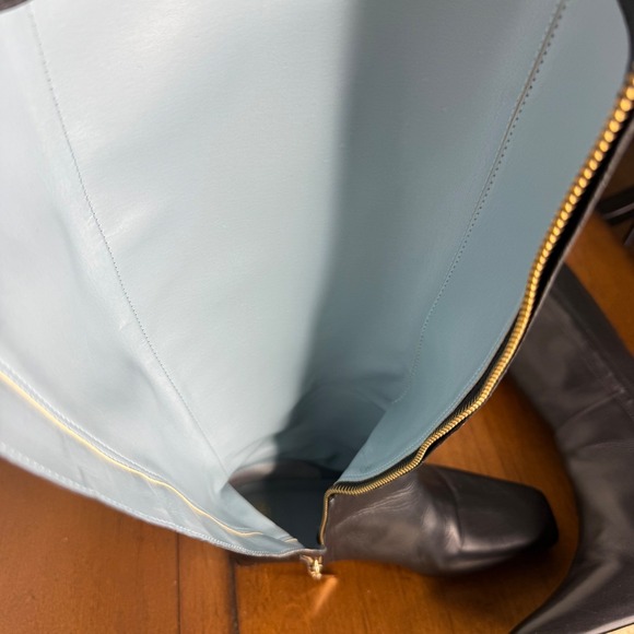 Frances Valentine Black Leather Square Toe Knee High Boots Side Zip Heel 6B - Picture 8 of 10